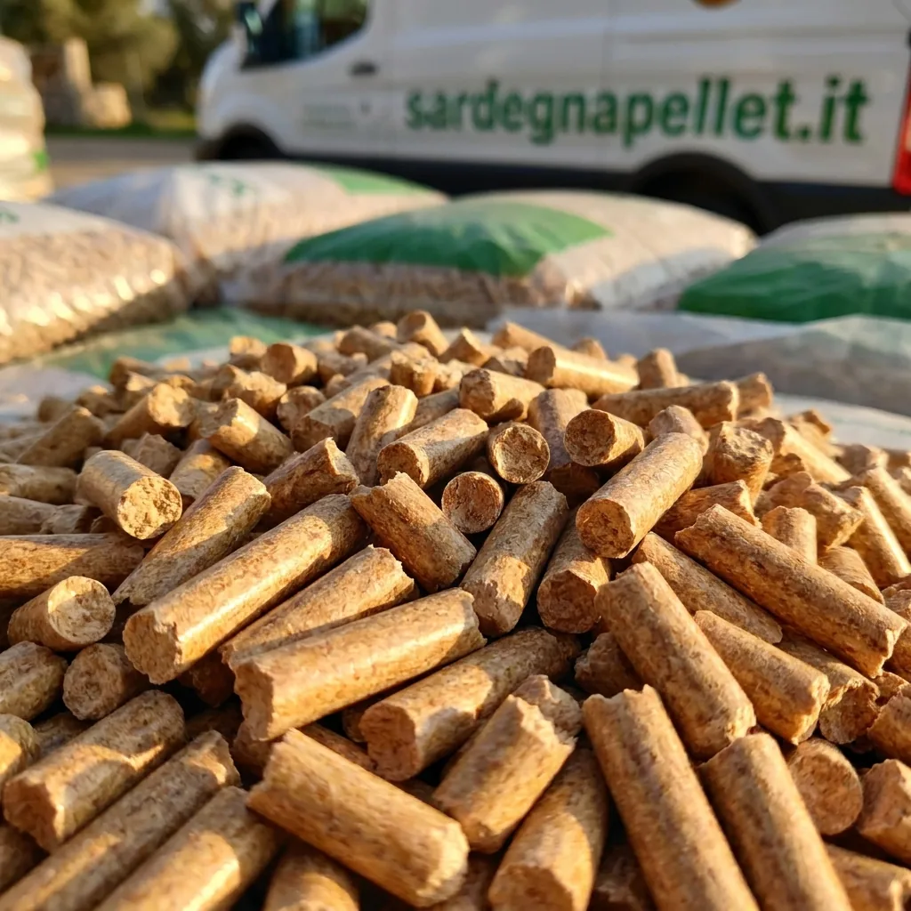 Pellet di legno in primo piano: cilindri compressi di segatura