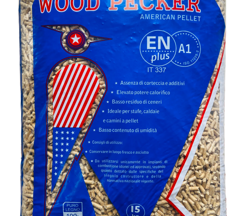 Wood pecker pellet di puro legno vergine en plus a1 pellet sardegna